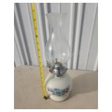 Antique vintage oil lamp, blue and pink flowers