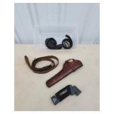 Assorted lot - leather pistol holster and belt,