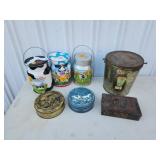 Assorted vintage tin storage containers