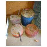 4 VINTAGE METAL GAS CANS
