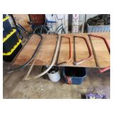 5 assorted vintage metal bow saws