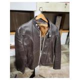SCHOTT MENS BROWN LEATHER MOTORCYCLE JACKET, SIZE