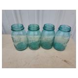 4 vintage ball Blue Glass perfect Mason quart