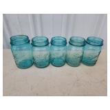 5 vintage ball Blue Glass perfect Mason pint