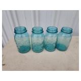 4 vintage ball Blue Glass perfect Mason quart
