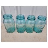 4 vintage ball Blue Glass perfect Mason quart