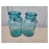 2 vintage ball Blue Glass ideal quart canning
