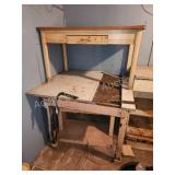 Two antique vintage wooden project tables, 25 x