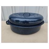 Vintage blue granite 16 in oval roasting pan