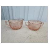Vintage pink depression sugar creamer set