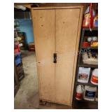 Vintage metal storage cabinet with contents, must
