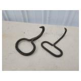 2 antique vintage hog hooks