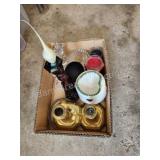 Box of assorted candle holders and candles Box of assorted candle holders and candles