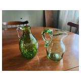 2 vintage Green Glass small pitchers 2 vintage Green Glass small pitchers