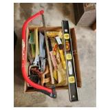 Box of assorted tools and Garage items Box of assorted tools and Garage items