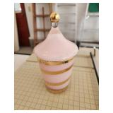 Decorative gold gilded pink glass covered dish Decorative gold gilded pink glass covered dish