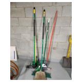 Assorted brooms, squeegee, dust pans Assorted brooms, squeegee, dust pans