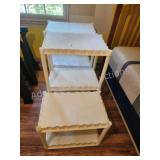 3 assorted plastic storage shelving units