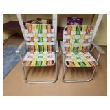 2 vintage aluminum webbed folding lawn chairs