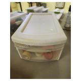 Sterilite plastic storage drawer with contents,