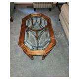 Vintage leaded glass top octagon coffee table, 26