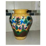 Decorative hand-painted 8-in clay vase