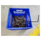 Milk crate of assorted muskrat traps and conibear Milk crate of assorted muskrat traps and conibear