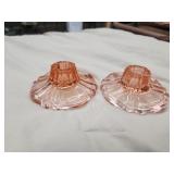 Pair of pink depression glass candlestick holders Pair of pink depression glass candlestick holders