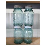 4 antique vintage Ball Perfect Mason blue glass 4 antique vintage Ball Perfect Mason blue glass