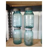 4 antique vintage Ball Perfect Mason blue glass 4 antique vintage Ball Perfect Mason blue glass