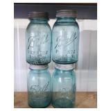 4 antique vintage Ball Perfect Mason blue glass 4 antique vintage Ball Perfect Mason blue glass
