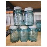 5 antique vintage Ball Perfect Mason blue glass 5 antique vintage Ball Perfect Mason blue glass