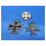3 vintage antique German cross pendants, lapel 3 vintage antique German cross pendants, lapel