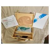 New artist materials kit with wooden storage box New artist materials kit with wooden storage box