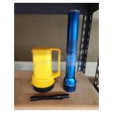 3 assorted flashlights, blue one is a 12 in 3 assorted flashlights, blue one is a 12 in