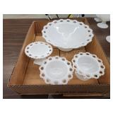 4 pcs vintage open lace footed milk glass 4 pcs vintage open lace footed milk glass
