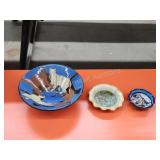 Three pieces decorative stoneware pottery Three pieces decorative stoneware pottery
