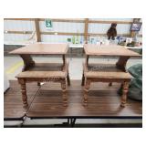 2 vintage 2-tier end tables, 19.75 x 19.75x 24.5 2 vintage 2-tier end tables, 19.75 x 19.75x 24.5