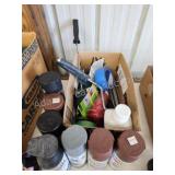 Box assorted spray paint and paint accessories Box assorted spray paint and paint accessories