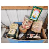 Box of assorted collector tins Box of assorted collector tins