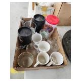 Box of assorted drinking glasses, coffee mugs, Box of assorted drinking glasses, coffee mugs,
