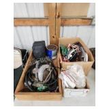 Three boxes assorted garage items, circular saw, Three boxes assorted garage items, circular saw,