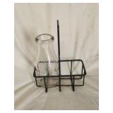 Vintage metal pint milk bottle carrier with glass Vintage metal pint milk bottle carrier with glass