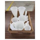 Box of assorted vintage hobnail milk glass Box of assorted vintage hobnail milk glass