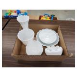 Box of assorted vintage scalloped ribbed milk Box of assorted vintage scalloped ribbed milk