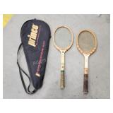 Two vintage Wilson wooden tennis rackets with Two vintage Wilson wooden tennis rackets with