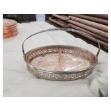 Vintage pink depression oval divided dish with Vintage pink depression oval divided dish with