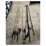 7 fishing rods and reels and 3 fishing rod