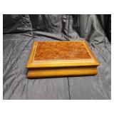 Decorative wooden jewelry box with contents