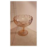 Vintage pink depression glass stemmed compote